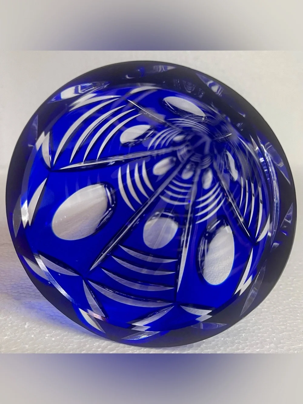 Vintage Cobalt Blue Cut Crystal Vase 12” Pedestal Geometric Art Glass Heavy Read